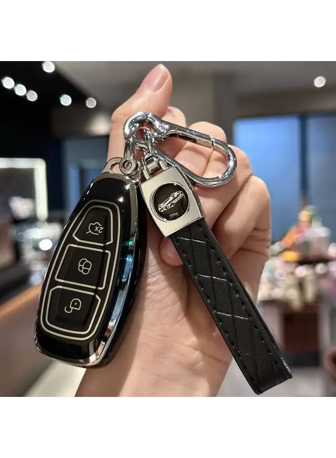 غطاء مفتاح TPU أرجواني مع سلسلة مفاتيح لسيارات فورد فوكوس وفييستا ومونديو وكوجا وفيوجن ST 2013-2018 - Image 1